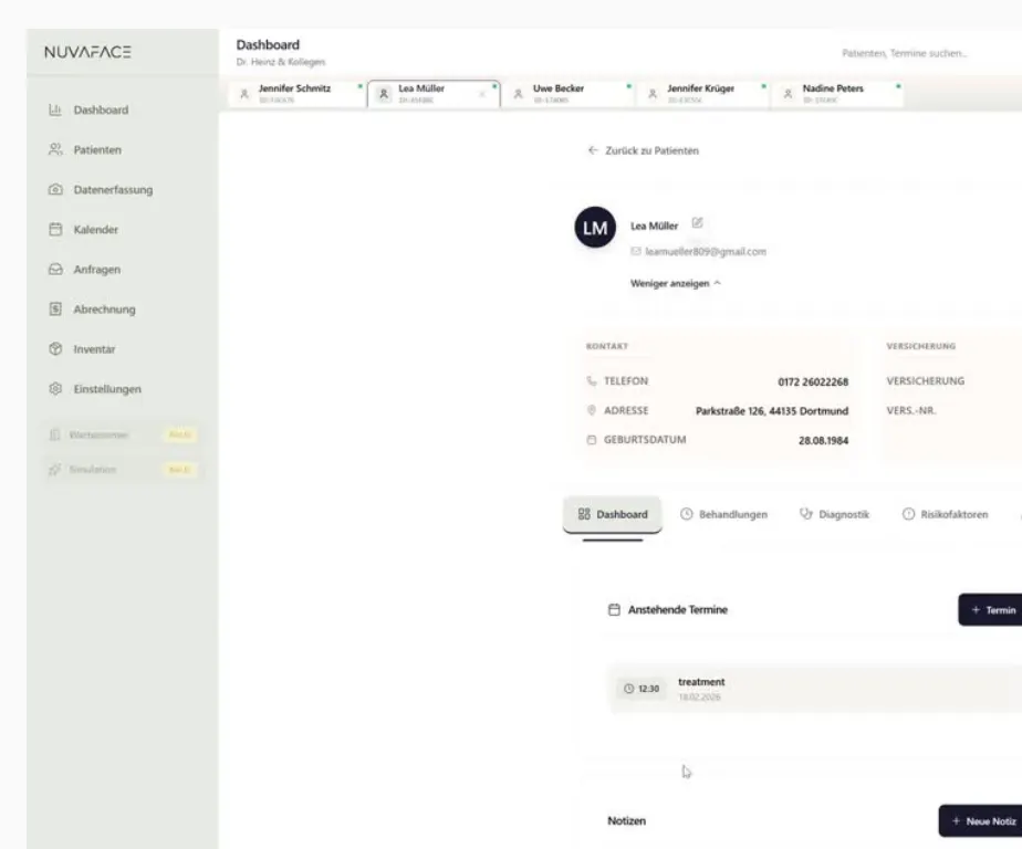NuvaFace Practice: elektronische Patientenakte mit Demo-Daten