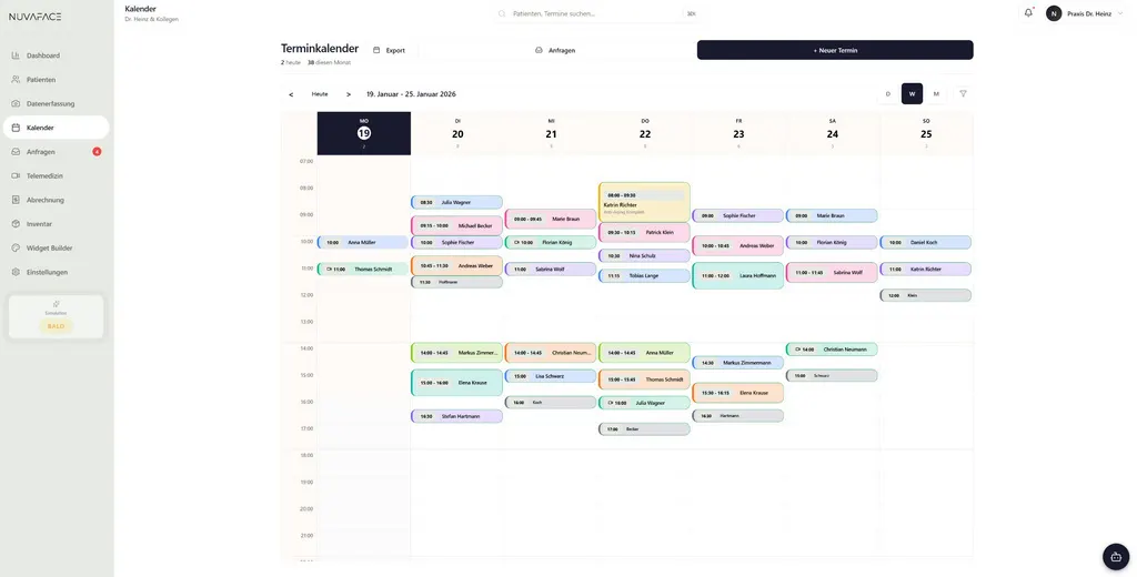 NuvaFace Practice: Terminkalender mit mehreren Behandlern