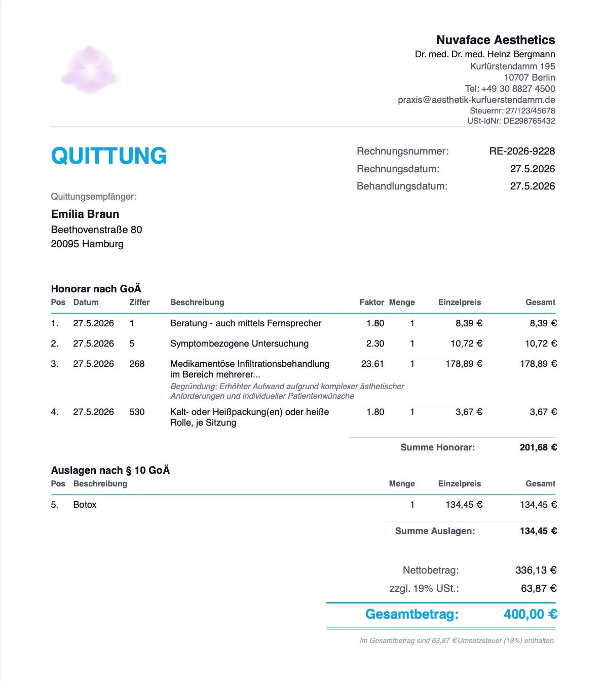 GoÄ-Abrechnung mit NuvaFace Practice