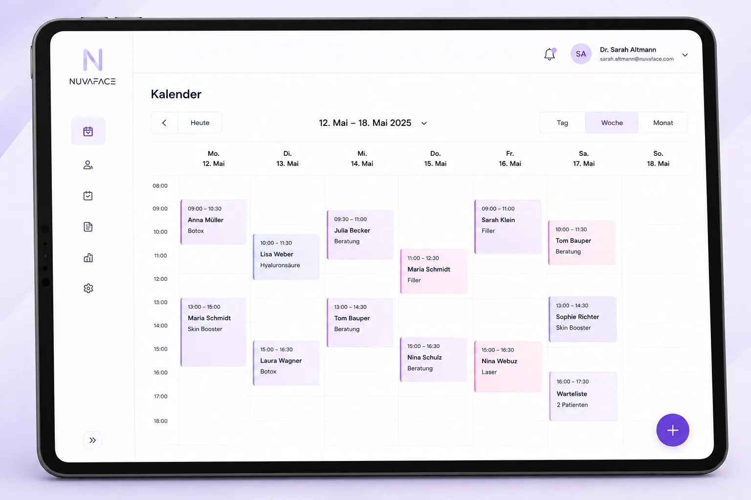 Kalender & Online-Terminbuchung mit NuvaFace Practice