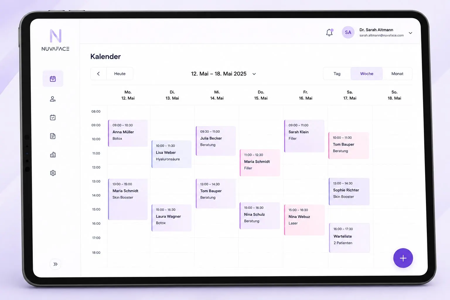 Kalender & Online-Terminbuchung mit NuvaFace Practice